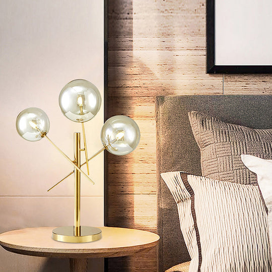 Modern Silver Glass Nightstand Lamp With Rotatable Gold Heads - Perfect For Bedroom Lighting
