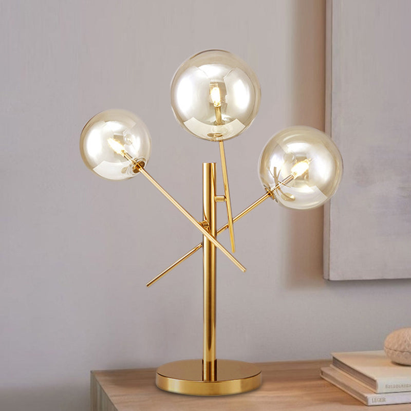 Modern Silver Glass Nightstand Lamp With Rotatable Gold Heads - Perfect For Bedroom Lighting