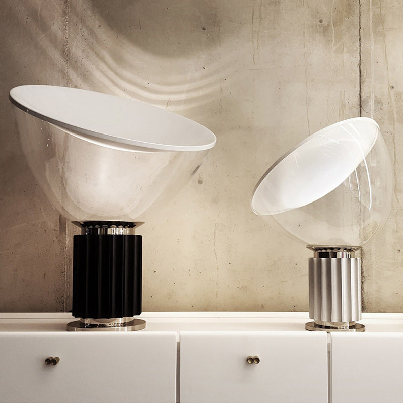 Modern White Glass Radar Table Light With 1-Bulb: Sleek Nightlight For Bedside Lighting