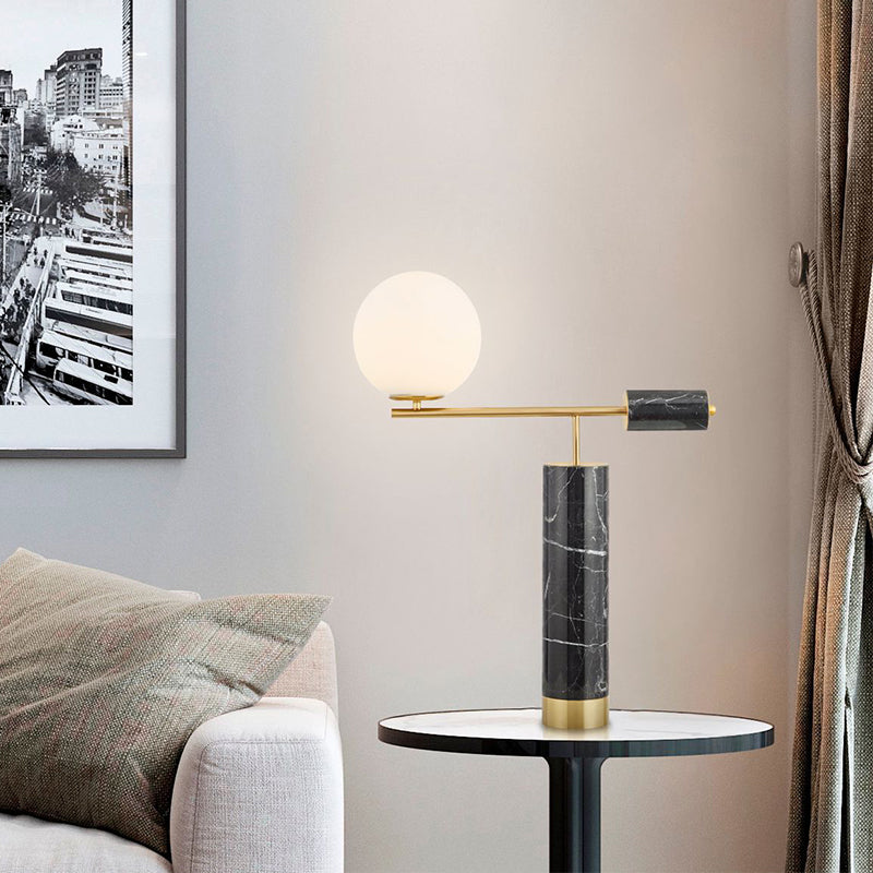 Modern Milky Glass Nightstand Lamp - 1-Bulb Black Table Light For Living Room