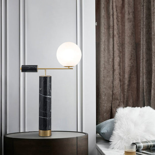 Modern Milky Glass Nightstand Lamp - 1-Bulb Black Table Light For Living Room