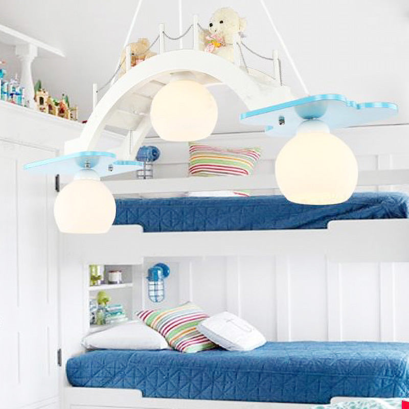 Cartoon Bridge Pendant Light With Toy Bear - 3 Lights Hanging For Girls Bedroom