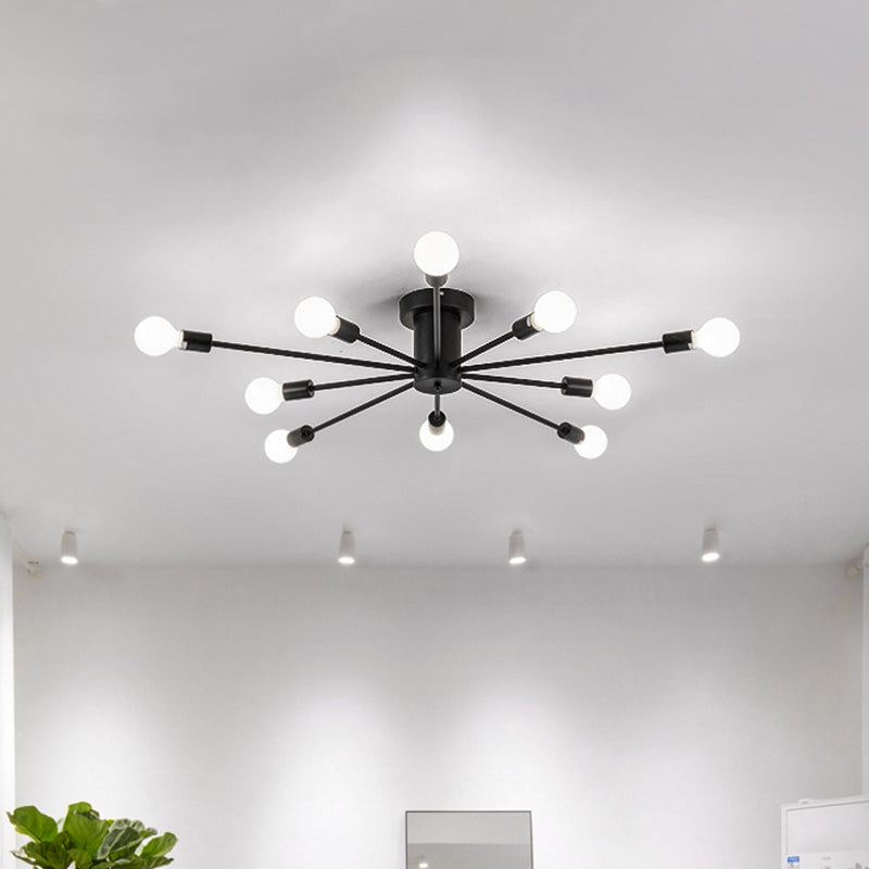 Sleek Sputnik Ceiling Light For Living Room - Metal Semi Flush Mount Chandelier