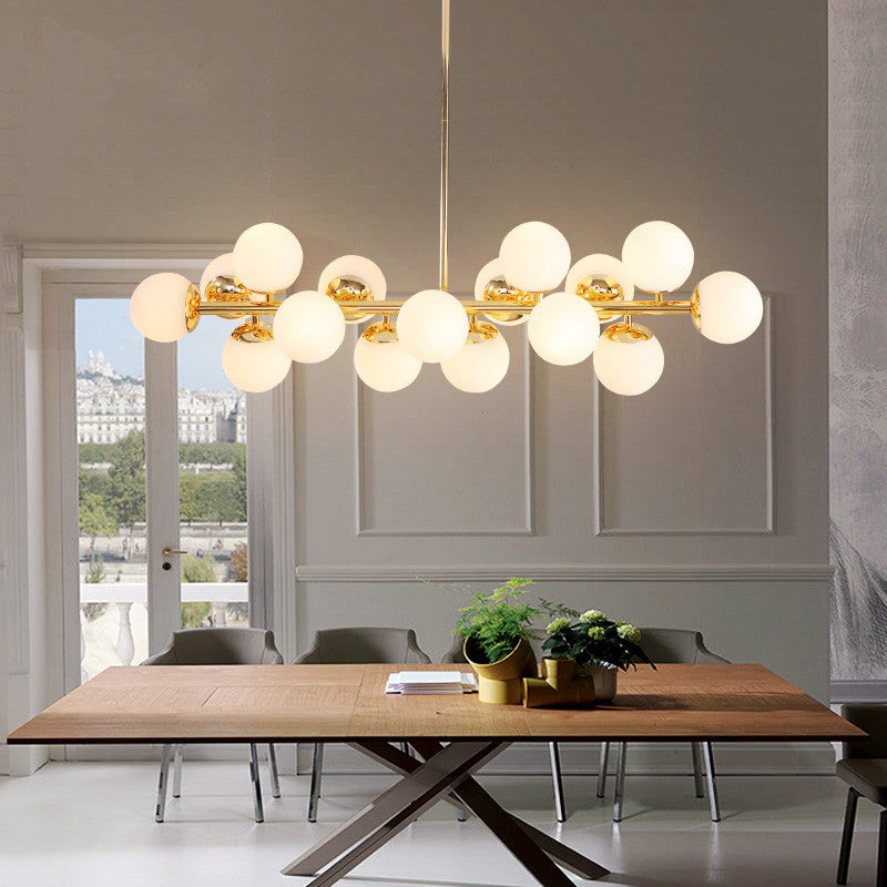 Gold Contemporary Chandelier Cream Glass Pendant Light Fixture For Dining Room