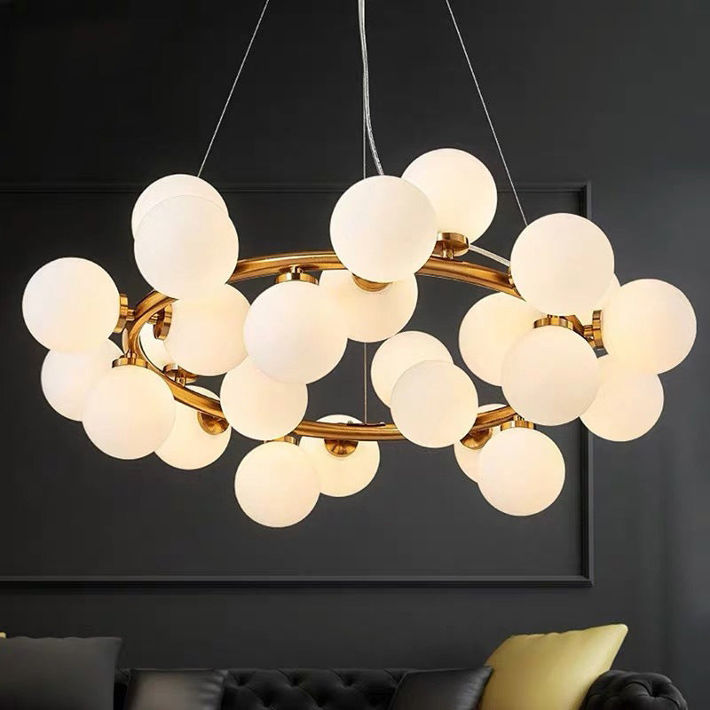 Simple Chandelier Light Fixture: 25-Bulb Dining Room Hanging Lamp Kit with Round Glass Shade