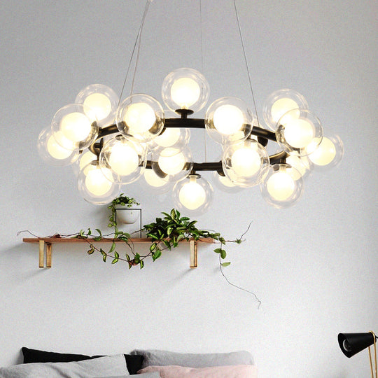 Simple Chandelier Light Fixture: 25-Bulb Dining Room Hanging Lamp Kit with Round Glass Shade