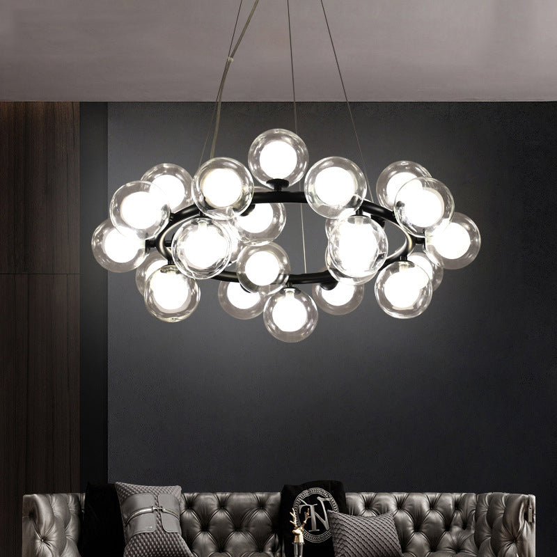 Simple Chandelier Light Fixture: 25-Bulb Dining Room Hanging Lamp Kit with Round Glass Shade