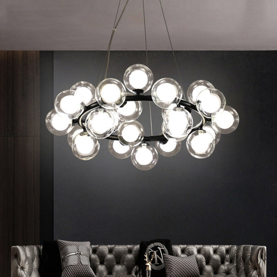 Simple Chandelier Light Fixture: 25-Bulb Dining Room Hanging Lamp Kit with Round Glass Shade