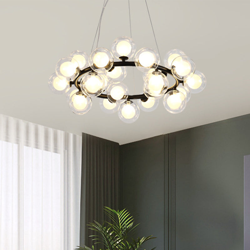 Simple Chandelier Light Fixture: 25-Bulb Dining Room Hanging Lamp Kit with Round Glass Shade