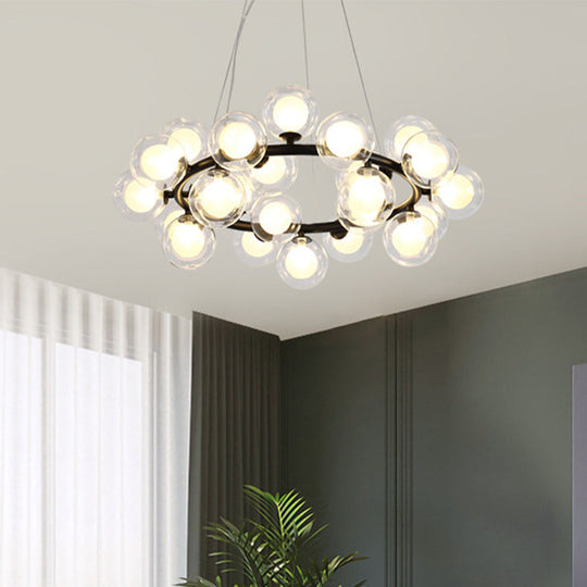 Simple Chandelier Light Fixture Kit: 25 Bulb Dining Room Hanging Lamp With Round Glass Shade