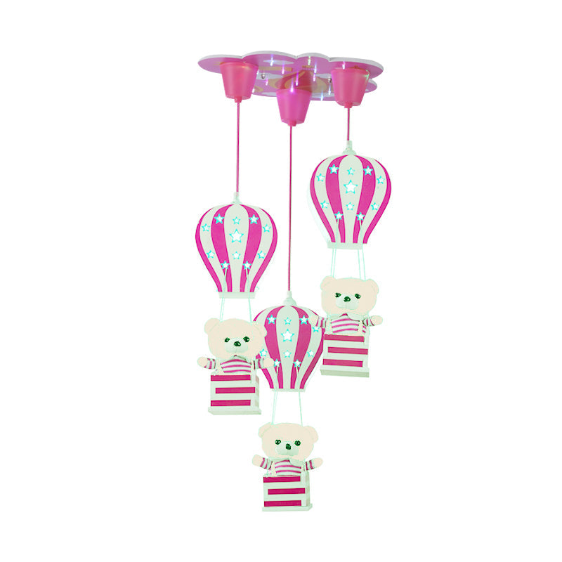 Contemporary Wood Bear Pendant Light - 3-Light Hanging Lamp For Baby Boys & Girls Bedroom