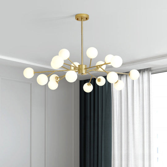 Opal Glass Sphere Gold Chandelier Pendant Light for Modern Living Rooms