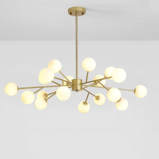 Opal Glass Sphere Gold Chandelier Pendant Light for Modern Living Rooms