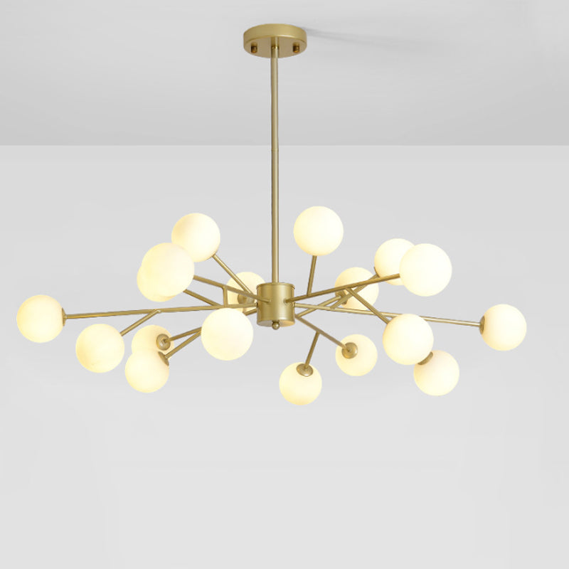 Modern Opal Glass Sphere Pendant Chandelier In Gold For Living Room