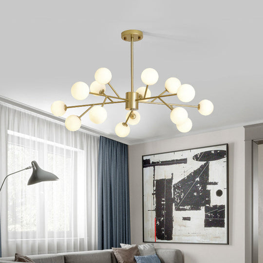 Modern Opal Glass Sphere Pendant Chandelier In Gold For Living Room 15 /