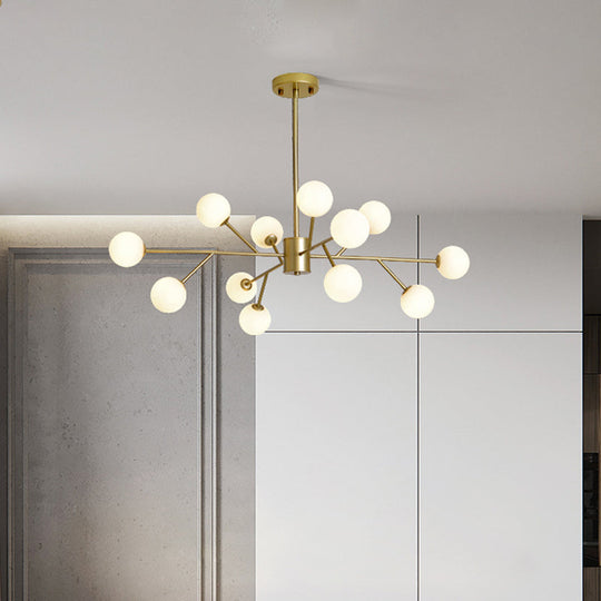Modern Opal Glass Sphere Pendant Chandelier In Gold For Living Room 12 /