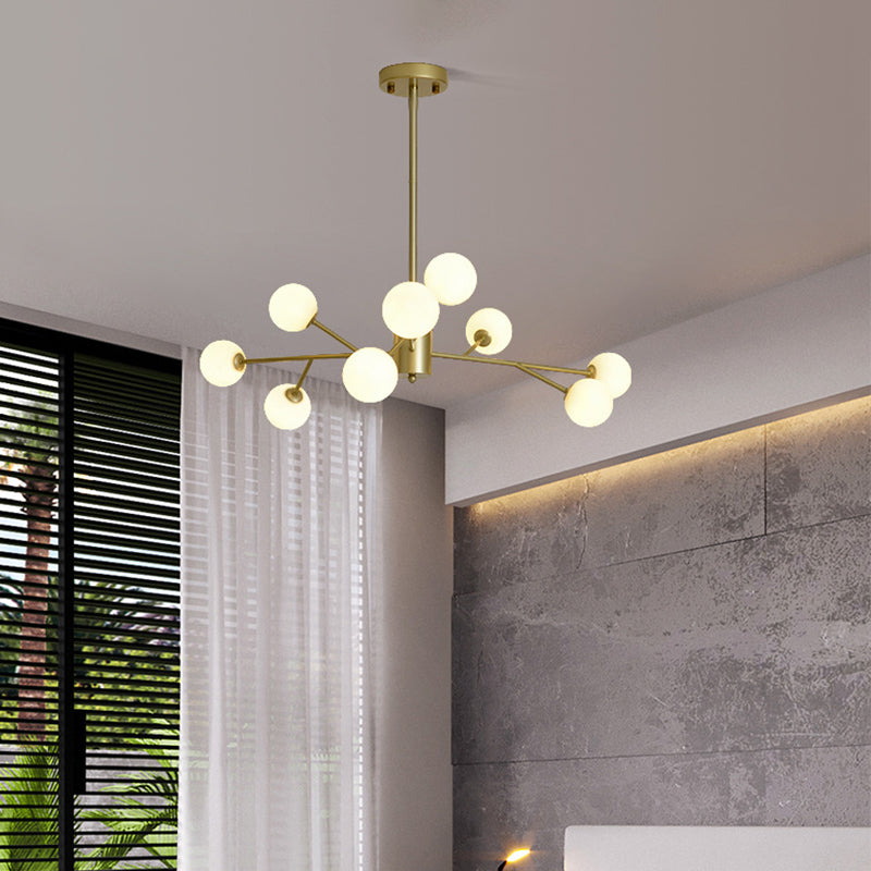 Modern Opal Glass Sphere Pendant Chandelier In Gold For Living Room 9 /