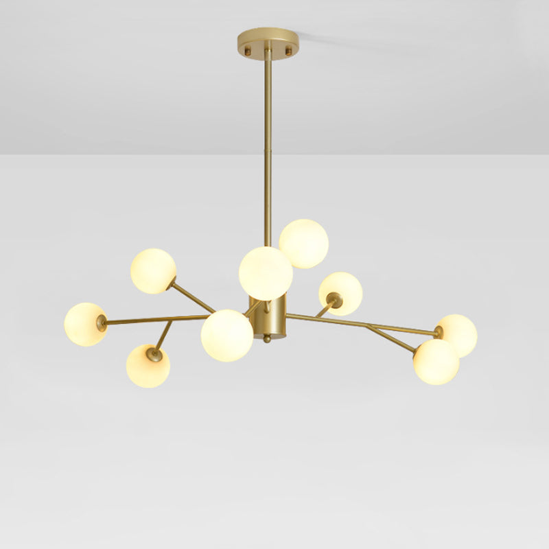 Modern Opal Glass Sphere Pendant Chandelier In Gold For Living Room