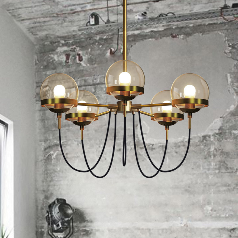 Modern Clear Glass 5-Head Pendant Chandelier with Curved Arm for Living Room - Bubble Drop Lamp