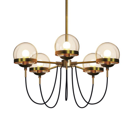 Modern Clear Glass 5-Head Pendant Chandelier with Curved Arm for Living Room - Bubble Drop Lamp