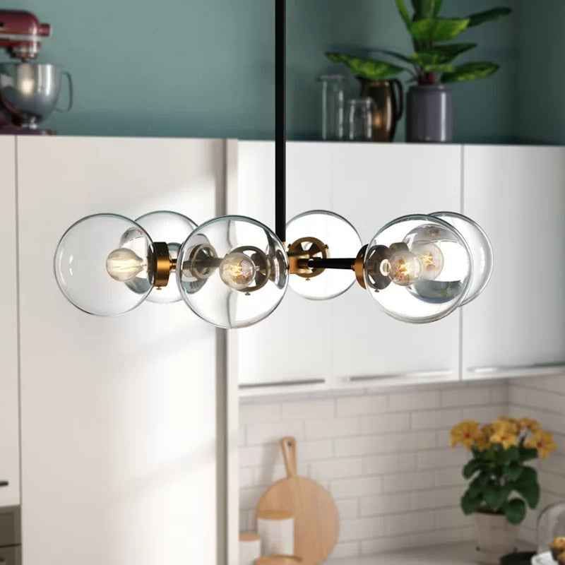 Minimal Gold And Black Bubble Chandelier - 6 Lights Glass Pendant Lighting Gold-Black / Clear