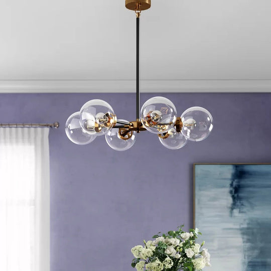 Minimal Gold & Black Bubble Chandelier - 6 Light Glass Pendant Lighting