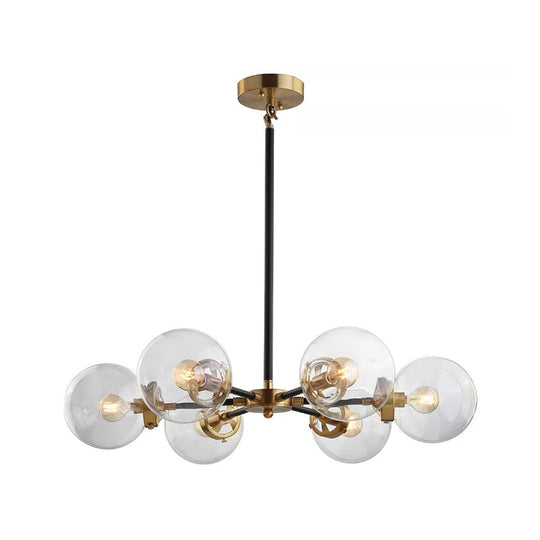 Minimal Gold And Black Bubble Chandelier - 6 Lights Glass Pendant Lighting