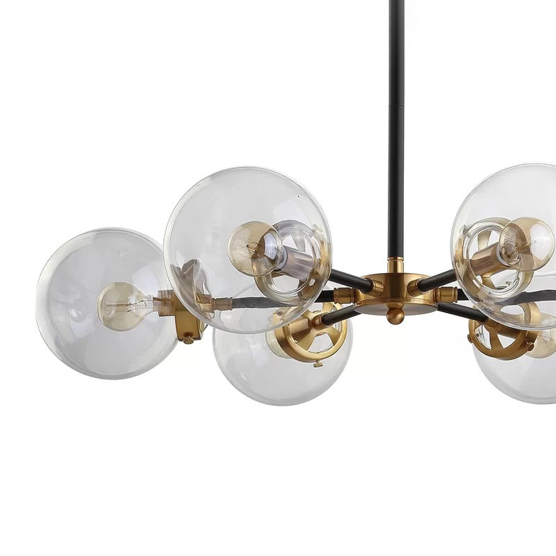 Minimal Gold & Black Bubble Chandelier - 6 Light Glass Pendant Lighting