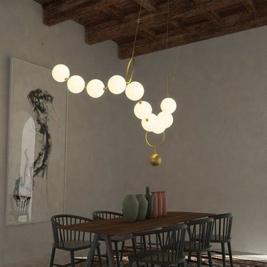 Nordic Opal Glass Dining Room Chandelier - 10-Light Round Hanging Ceiling Light with Elegant Necklace Design in Gold