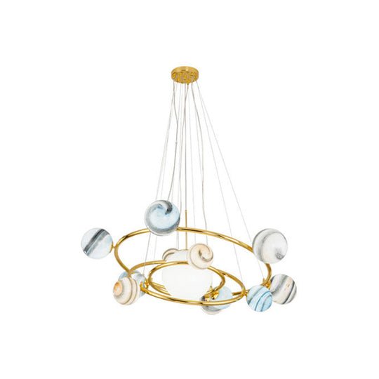 Gold Solar System Chandelier - Modern Stained Glass Pendant Light For Living Room
