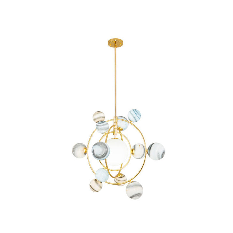 Solar System Chandelier Pendant Light Kit - Stained Glass, Modern Style, Gold - for Living Room