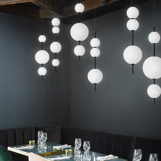 Modern Led Black Chandelier With Cream Glass Pendulum For Dining Room Lighting