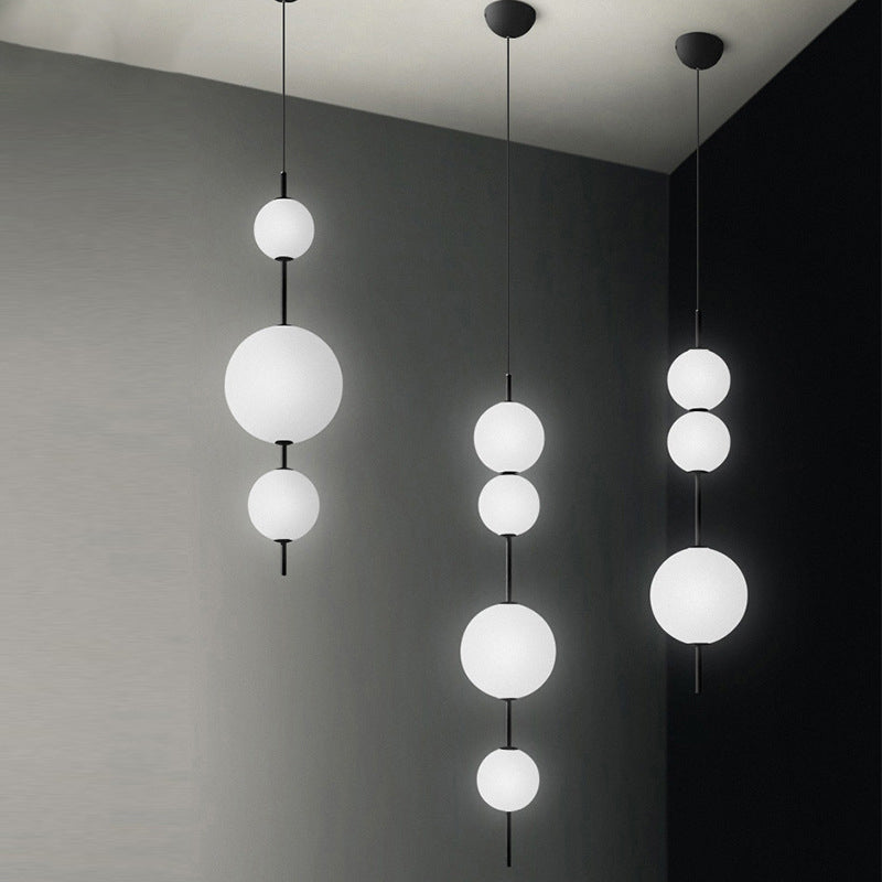 Modern Black Ball Pendulum LED Chandelier with Cream Glass - Dining Room Lighting Fixture