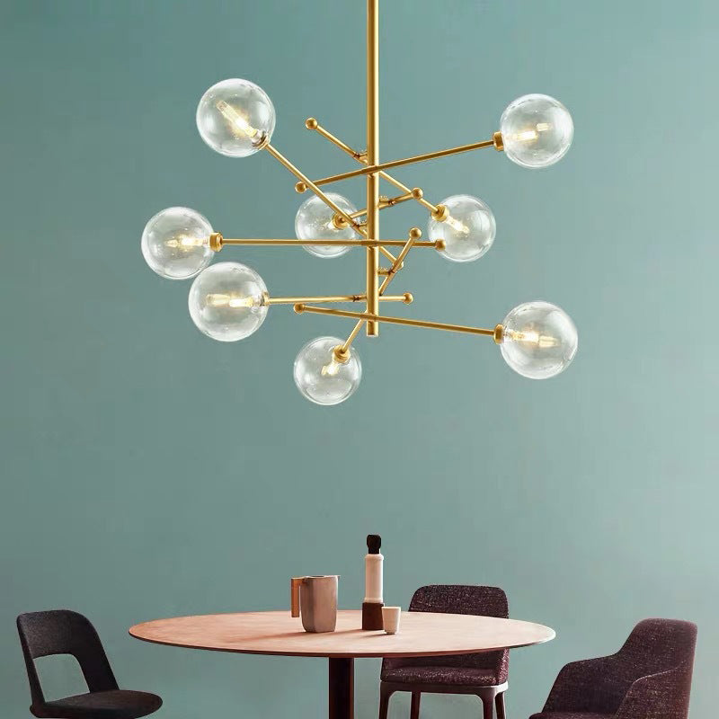 Modern Clear Glass And Gold Bubble Pendulum Light Chandelier For Dining Room