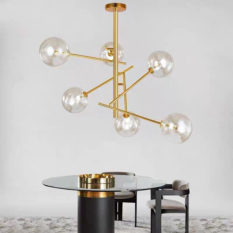 Modern Clear Glass Gold Bubble Pendulum Light Chandelier for Dining Room