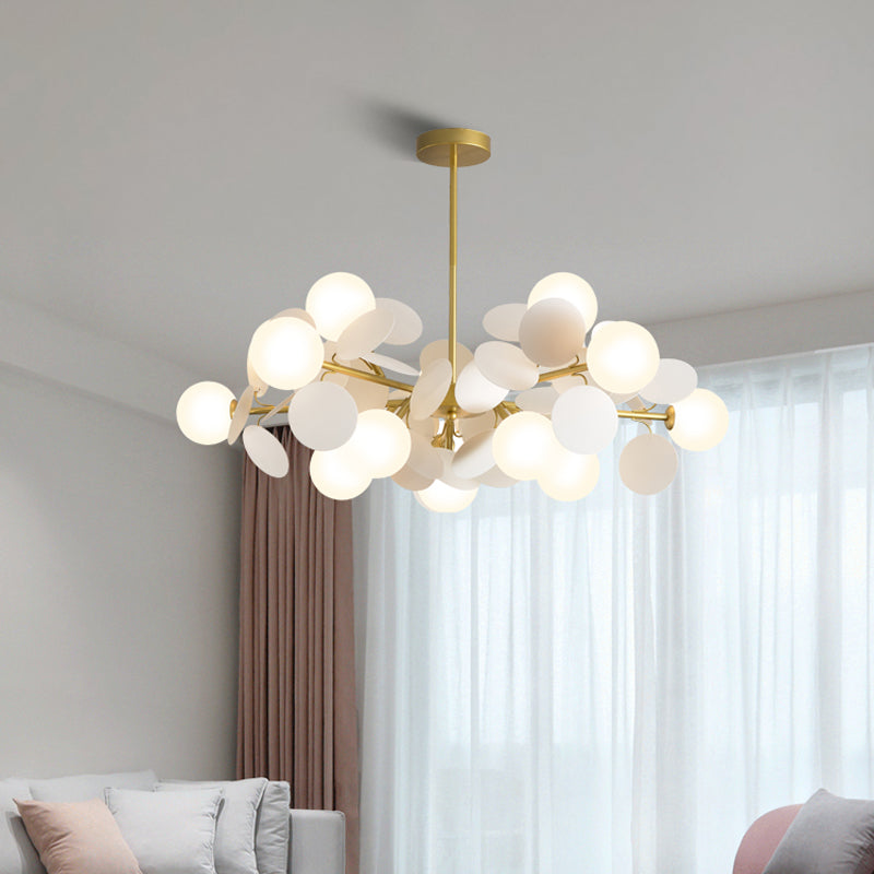 Brass Sphere Chandelier Lamp Contemporary Milky Glass Pendant Lighting Fixture with Multi-Circle Decoration