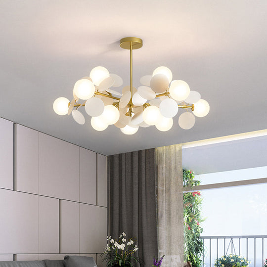 Brass Sphere Chandelier Lamp Contemporary Milky Glass Pendant Lighting Fixture with Multi-Circle Decoration