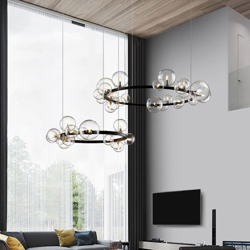 Minimalist Black Pendant Chandelier with Clear Glass Orb - Ideal Dining Room Lighting Fixture