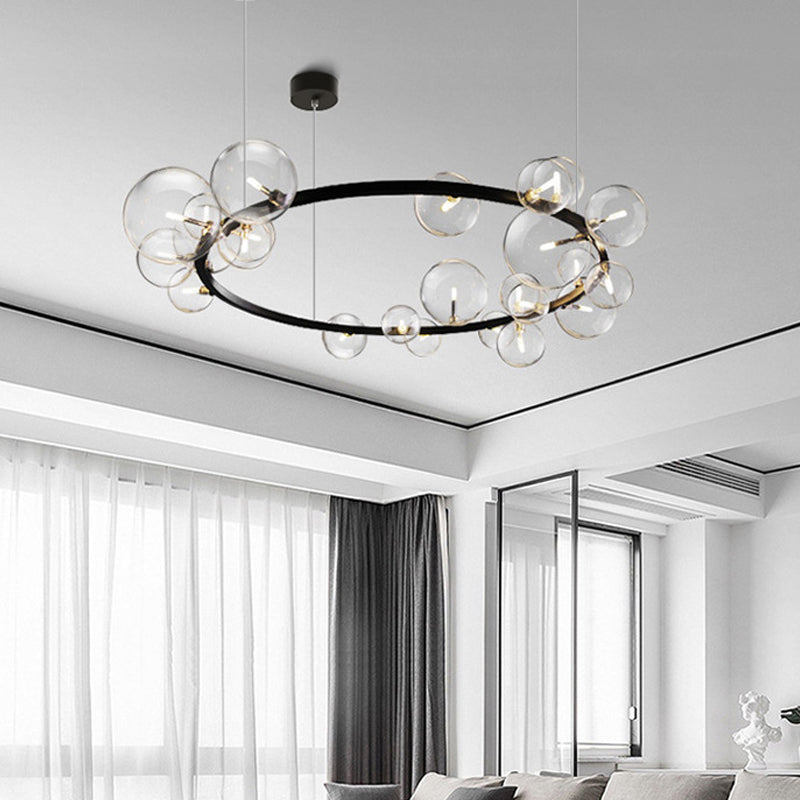 Minimalist Black Glass Chandelier For Dining Room - Orb Pendant Light Fixture