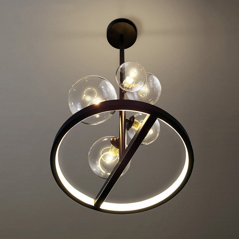 Modern Clear Glass Bubble Chandelier - 5-Light Black Pendant Light with Loop Bottom