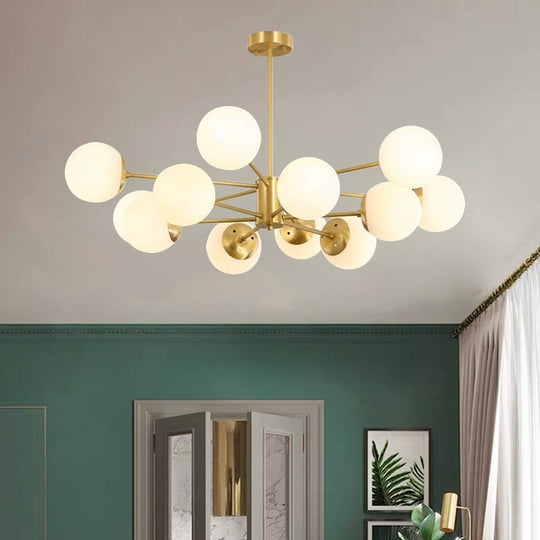 Modern Brass Radial Chandelier With Cream Glass Shade - Nordic Metal Suspension Lamp For Living Room