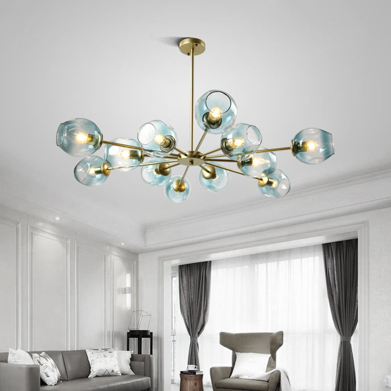 Nordic Gradient Glass Chandelier Pendant Light with Cup Shade for Living Room