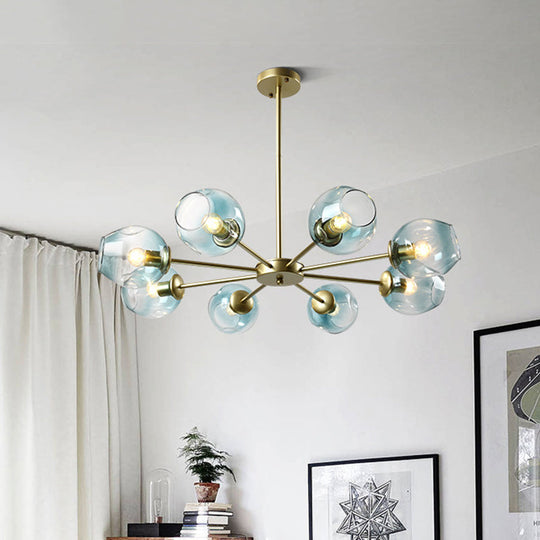 Nordic Gradient Glass Pendant Light With Dimpled Finish - Ideal For Living Room 8 / Gold Blue