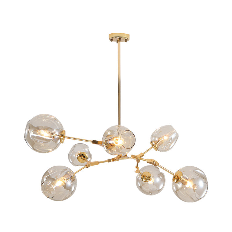 Gold Dimpled Glass Pendant Chandelier - Simplicity Cup Shade - 7 Bulb, Clear - for Dining Room
