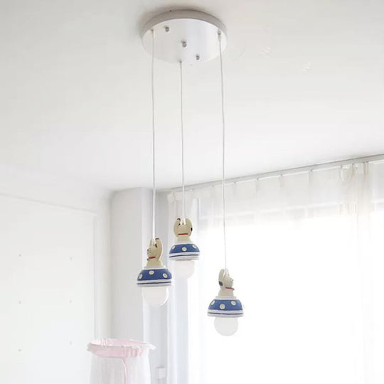 Nordic Animal Pendant Light - 3-Light Resin Lamp For Baby Bedroom 3 / Blue