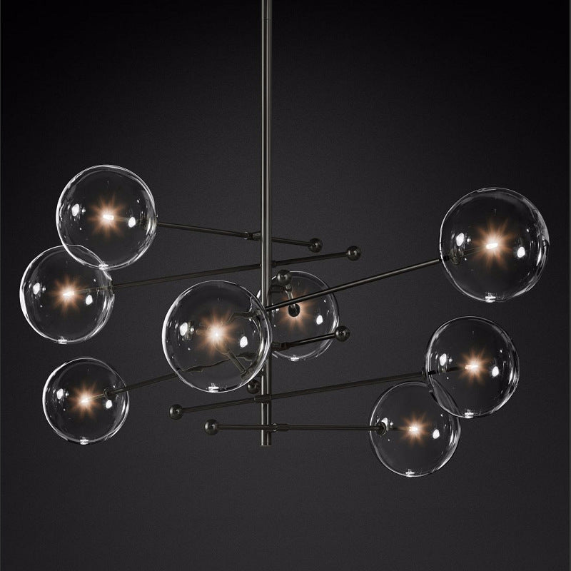 Simplistic 8-Light Dining Room Chandelier Pendant Lamp With Clear Glass Shade Black