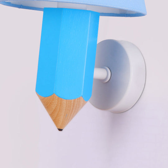 Blue Pencil Wall Light For Childs Bedroom - Modern Sconce With Tapered Shade