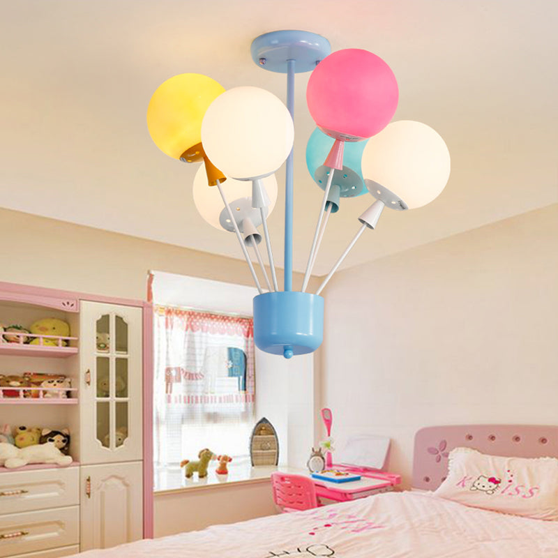 Macaron Baby Bedroom Pendant Light: Stylish Metal Balloon Suspension Fixture Blue-Pink-Yellow