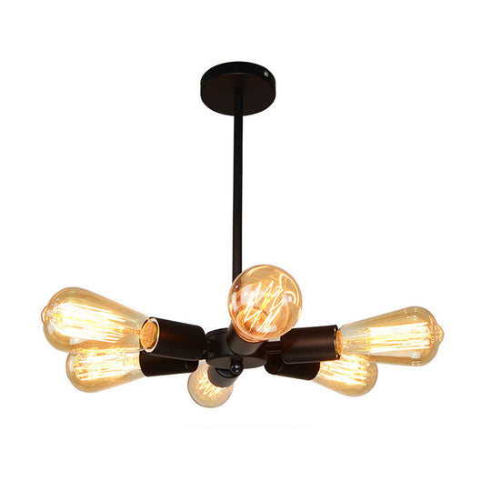 Sleek 6-Light Metallic Antique Chandelier Pendant With Sputnik Bare Bulb - Perfect For Living Room