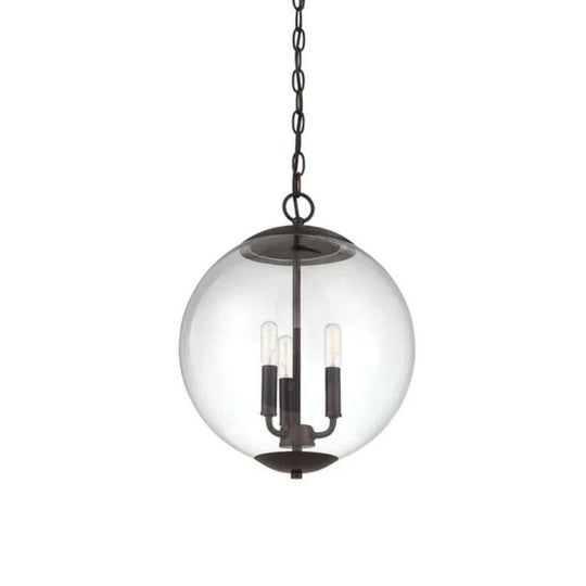 Vintage 3-Light Pendant with Clear Glass Globe Shade - Black/Chrome/Gold - Perfect for Dining Room Chandelier
